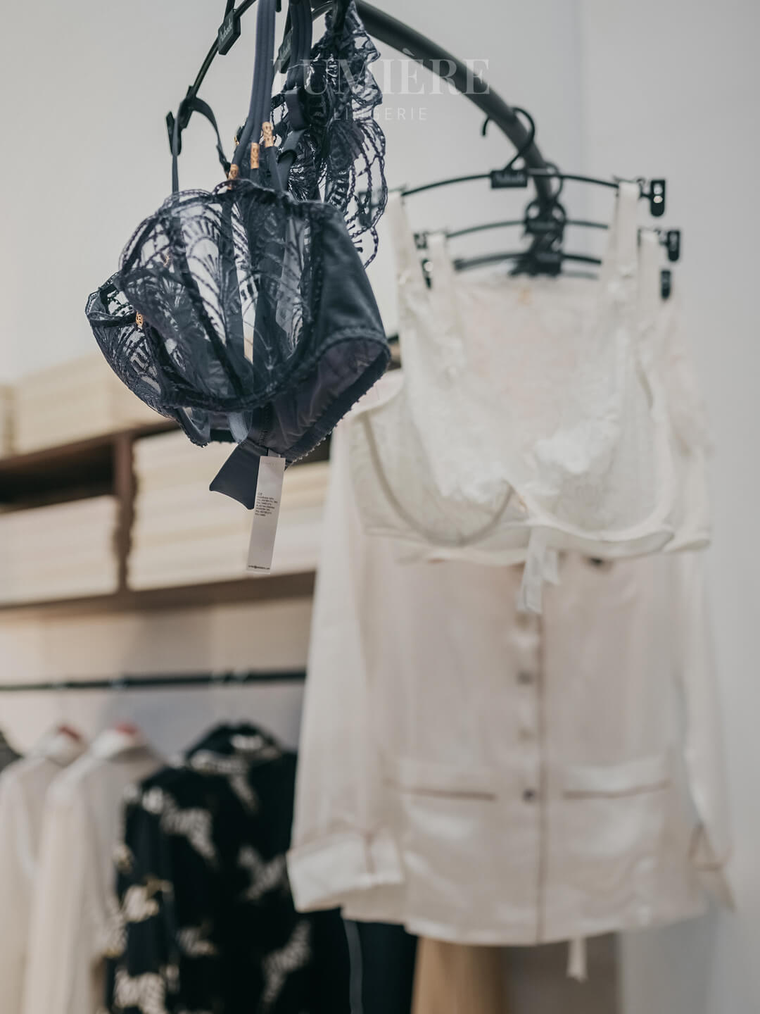 Aubade Calais lace close-up with hand-sewn Swarovski crystal embellishments showing intricate French weaving craftsmanship at Lumiere Cyprus